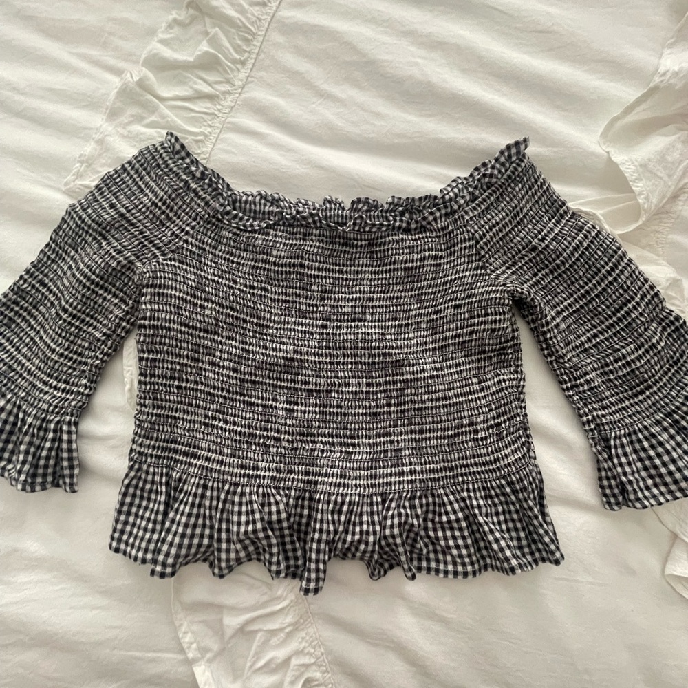American Eagle off the shoulder gingham top